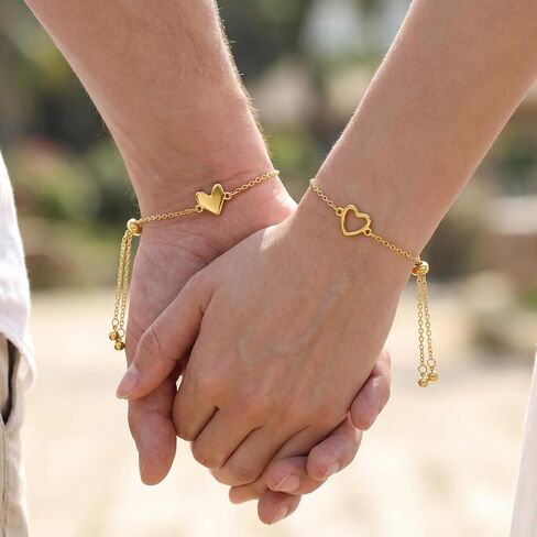 Camhanno Gold Bracelets for Women, Waterproof Stainless Steel Double Heart Chain Bracelet, Symbol of Love & Friendship, Adjustable Dainty Jewelry Gift for Valentine’s Day, Birthday, Anniversary, Christmas in Saudi Arabia