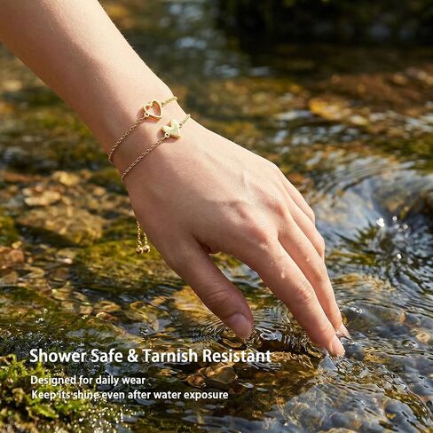 Camhanno Gold Bracelets for Women, Waterproof Stainless Steel Double Heart Chain Bracelet, Symbol of Love & Friendship, Adjustable Dainty Jewelry Gift for Valentine’s Day, Birthday, Anniversary, Christmas in Saudi Arabia