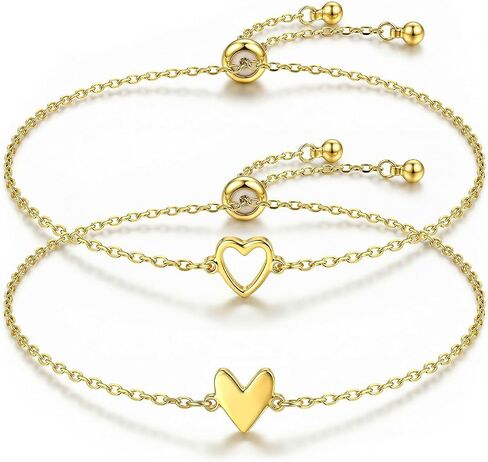 Camhanno Gold Bracelets for Women, Waterproof Stainless Steel Double Heart Chain Bracelet, Symbol of Love & Friendship, Adjustable Dainty Jewelry Gift for Valentine’s Day, Birthday, Anniversary, Christmas in Saudi Arabia