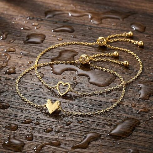 Camhanno Gold Bracelets for Women, Waterproof Stainless Steel Double Heart Chain Bracelet, Symbol of Love & Friendship, Adjustable Dainty Jewelry Gift for Valentine’s Day, Birthday, Anniversary, Christmas in Saudi Arabia