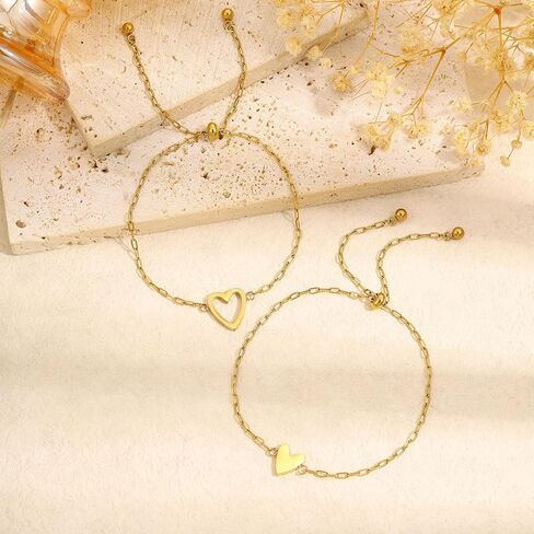 Camhanno Gold Bracelets for Women, Waterproof Stainless Steel Double Heart Chain Bracelet, Symbol of Love & Friendship, Adjustable Dainty Jewelry Gift for Valentine’s Day, Birthday, Anniversary, Christmas in Saudi Arabia