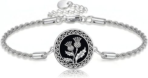 ONEFINITY Scottish Thistle Bracelet Thistle Celtic Knot Pendant Bracelet with Black Onyx Scottish Flower Jewelry Gifts for Women in Kuwait