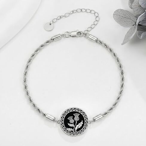 ONEFINITY Scottish Thistle Bracelet Thistle Celtic Knot Pendant Bracelet with Black Onyx Scottish Flower Jewelry Gifts for Women in Kuwait