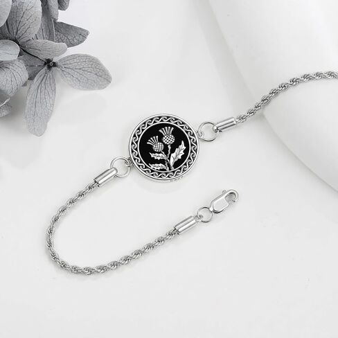 ONEFINITY Scottish Thistle Bracelet Thistle Celtic Knot Pendant Bracelet with Black Onyx Scottish Flower Jewelry Gifts for Women in Kuwait