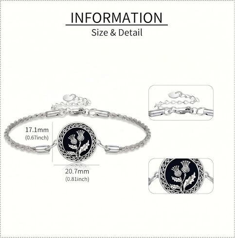 ONEFINITY Scottish Thistle Bracelet Thistle Celtic Knot Pendant Bracelet with Black Onyx Scottish Flower Jewelry Gifts for Women in Kuwait