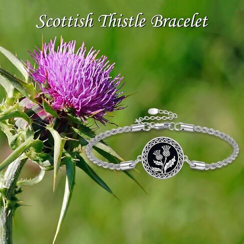 ONEFINITY Scottish Thistle Bracelet Thistle Celtic Knot Pendant Bracelet with Black Onyx Scottish Flower Jewelry Gifts for Women in Kuwait