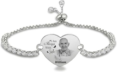 Custom Photo Memorial Bracelet – Personalized Heart Charm Keepsake Jewelry with Engraved Picture & Name, Stainless Steel “I Am Always With You" Commemorative Gift for Loved Ones (Style E) in Saudi Arabia