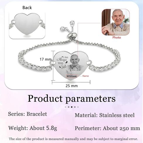 Custom Photo Memorial Bracelet – Personalized Heart Charm Keepsake Jewelry with Engraved Picture & Name, Stainless Steel “I Am Always With You" Commemorative Gift for Loved Ones (Style E) in Saudi Arabia