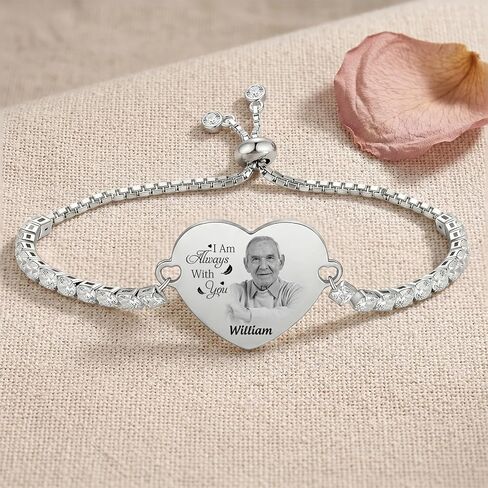 Custom Photo Memorial Bracelet – Personalized Heart Charm Keepsake Jewelry with Engraved Picture & Name, Stainless Steel “I Am Always With You" Commemorative Gift for Loved Ones (Style E) in Saudi Arabia