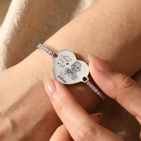 Custom Photo Memorial Bracelet – Personalized Heart Charm Keepsake Jewelry with Engraved Picture & Name, Stainless Steel “I Am Always With You" Commemorative Gift for Loved Ones (Style E) in Saudi Arabia