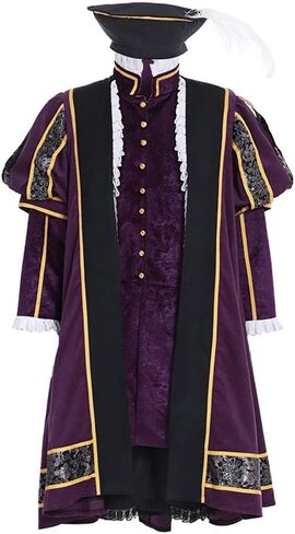 Men's Tudor King Henry VIII Cosplay Costume Medieval Court Lord Costume Renaissance Robe Coat Pants Hat Outfit in Saudi Arabia