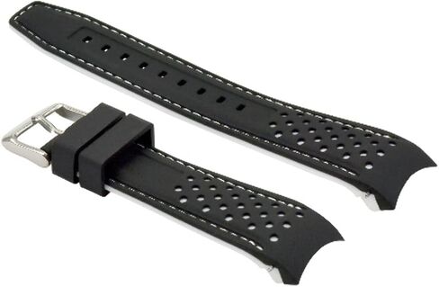 حزام مطاطي منحني مقاس 19 مم من Ewatchparts متوافق مع ساعة Citizen Eco Drive باللون الأسود مع خياطة بيضاء in Kuwait