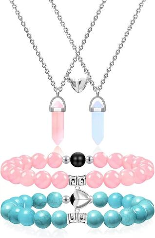 4Pcs Crystal Couple Necklace Bracelet Set for Women Men Matching Friendship Necklaces Hollow Sun Moon Pendant Necklace Valentine's Day Jewelry Gift in Saudi Arabia