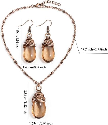 Bohemian Brown Jewelry Set for Women,Teardrop Amber Stone Necklace and Dangle Earrings Set,Vintage Boho Western Jewelry Gift for Women Everyday & Party Wear in Kuwait