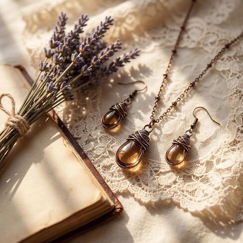 Bohemian Brown Jewelry Set for Women,Teardrop Amber Stone Necklace and Dangle Earrings Set,Vintage Boho Western Jewelry Gift for Women Everyday & Party Wear in Kuwait