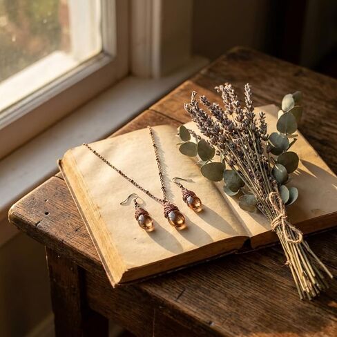 Bohemian Brown Jewelry Set for Women,Teardrop Amber Stone Necklace and Dangle Earrings Set,Vintage Boho Western Jewelry Gift for Women Everyday & Party Wear in Kuwait
