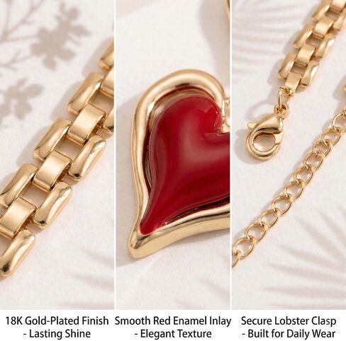 Chunky Gold Heart Necklace & Earrings Set for Women - 14K Gold Plated Statement Jewelry, Waterproof Non Tarnish Hypoallergenic Gift Set (Black 02) (Red 02) in Saudi Arabia