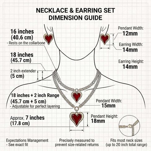 Chunky Gold Heart Necklace & Earrings Set for Women - 14K Gold Plated Statement Jewelry, Waterproof Non Tarnish Hypoallergenic Gift Set (Black 02) (Red 02) in Saudi Arabia