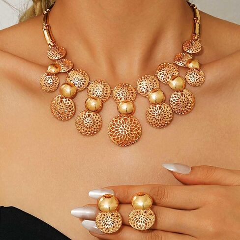 Yean African Choker Jewelry Set Gold Chunky Necklace and Earring Set Statment Necklace for Women in Saudi Arabia