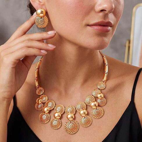 Yean African Choker Jewelry Set Gold Chunky Necklace and Earring Set Statment Necklace for Women in Saudi Arabia