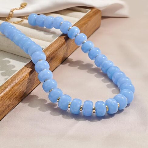 Chunky Beaded Necklace for Women 2Pcs Colorful Trendy Resin Large Bead Statement Necklace Set Boho Summer Beach Adjustable Choker Jewelry Gifts in Saudi Arabia