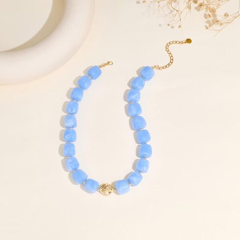 Chunky Beaded Necklace for Women 2Pcs Colorful Trendy Resin Large Bead Statement Necklace Set Boho Summer Beach Adjustable Choker Jewelry Gifts in Saudi Arabia