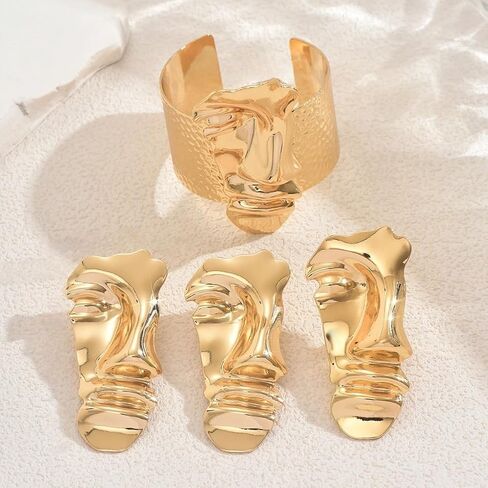 Vintage Human Half Face Jewelry Sets for Women Men Gothic Punk Bracelets Earrings Rings Sets Exaggerated Facial Geometry Rings Bracelets Earrings Set Irregular Geometric Bracelet Earring Ring Holiday Birthday Halloween Party Prom Accessories in Kuwait