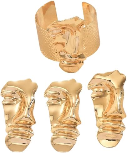Vintage Human Half Face Jewelry Sets for Women Men Gothic Punk Bracelets Earrings Rings Sets Exaggerated Facial Geometry Rings Bracelets Earrings Set Irregular Geometric Bracelet Earring Ring Holiday Birthday Halloween Party Prom Accessories in Kuwait