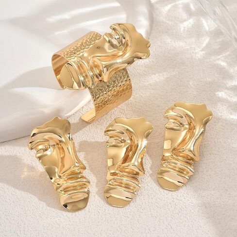 Vintage Human Half Face Jewelry Sets for Women Men Gothic Punk Bracelets Earrings Rings Sets Exaggerated Facial Geometry Rings Bracelets Earrings Set Irregular Geometric Bracelet Earring Ring Holiday Birthday Halloween Party Prom Accessories in Kuwait