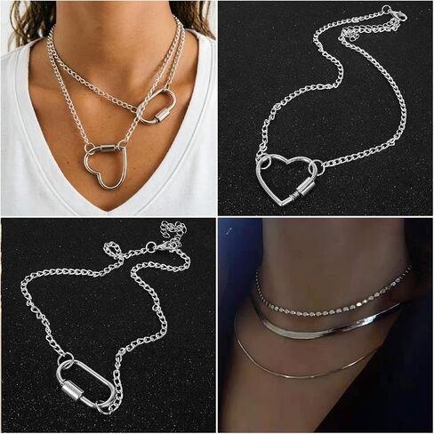 Silvery Jewelry Set for Women,Necklace,Bracelet,Anklet,Earring,ring | Chaton cross, heart pendant, butterfly, lock, vintage snake For Women For Birthday Gifts in Saudi Arabia