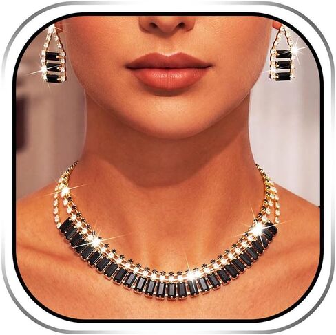 Sixexey Black and Gold Jewelry Set Rhinestone Jewelry Sparkly Prom Jewelry Accessories for Women in Kuwait