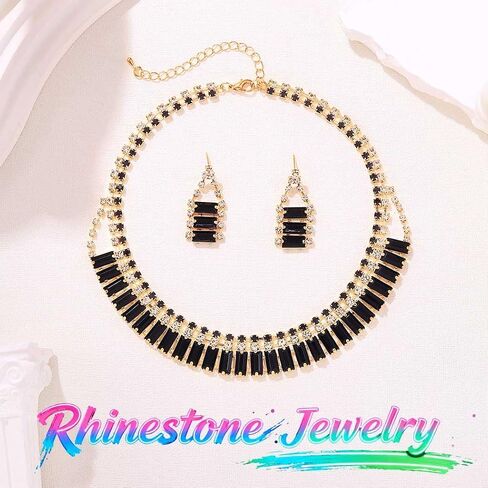 Sixexey Black and Gold Jewelry Set Rhinestone Jewelry Sparkly Prom Jewelry Accessories for Women in Kuwait