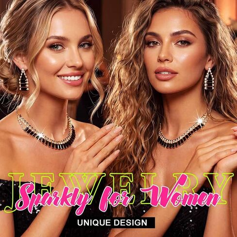 Sixexey Black and Gold Jewelry Set Rhinestone Jewelry Sparkly Prom Jewelry Accessories for Women in Kuwait