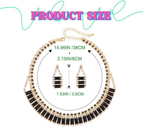 Sixexey Black and Gold Jewelry Set Rhinestone Jewelry Sparkly Prom Jewelry Accessories for Women in Kuwait