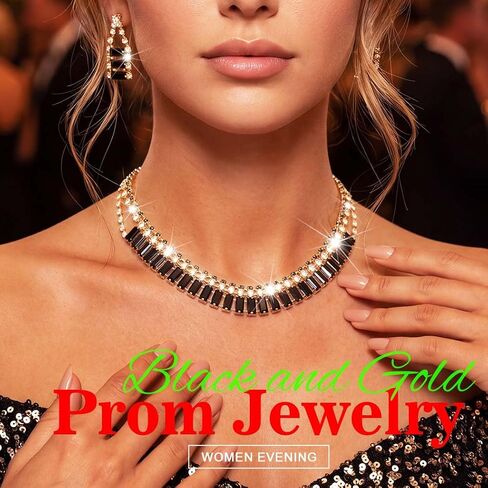 Sixexey Black and Gold Jewelry Set Rhinestone Jewelry Sparkly Prom Jewelry Accessories for Women in Kuwait
