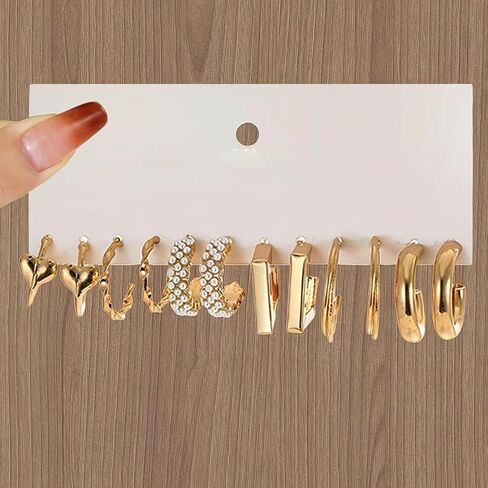 طقم أقراط من الذهب عيار 4 قيراط للنساء مكون من 24 قطعة - حلقات معدنية وتصميمات هندسية مربعة، قطع مجوهرات ذات طراز مختلط للارتداء اليومي والحفلات in Kuwait