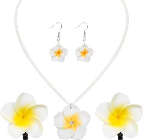 Fengek Hibiscus Jewelry Set for Women, Hawaiian Necklace Earrings & Hair Clips, Tropical Flower Accessories for Women’s Hibiscus Flower Dress Summer Beach Plumeria Vacation Outfits in Kuwait