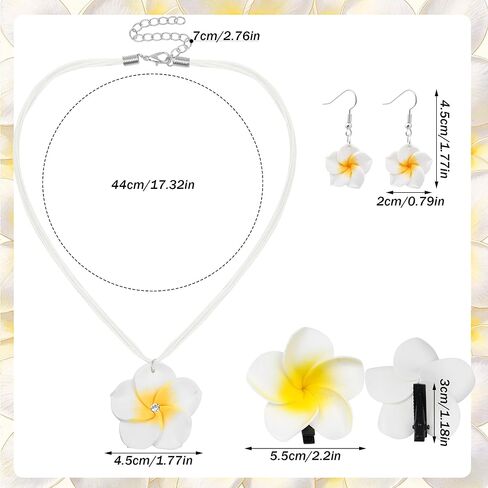 Fengek Hibiscus Jewelry Set for Women, Hawaiian Necklace Earrings & Hair Clips, Tropical Flower Accessories for Women’s Hibiscus Flower Dress Summer Beach Plumeria Vacation Outfits in Kuwait