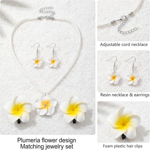 Fengek Hibiscus Jewelry Set for Women, Hawaiian Necklace Earrings & Hair Clips, Tropical Flower Accessories for Women’s Hibiscus Flower Dress Summer Beach Plumeria Vacation Outfits in Kuwait