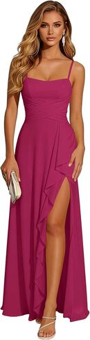 Spaghetti Straps Chiffon Bridesmaid Dress for Women Square Neck Formal Dresses for Wedding Guest in Saudi Arabia