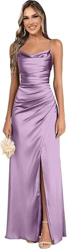 Satin Bridesmaid Dresses for Women Long Spaghetti Straps Formal Evening Dress with Slit in Saudi Arabia