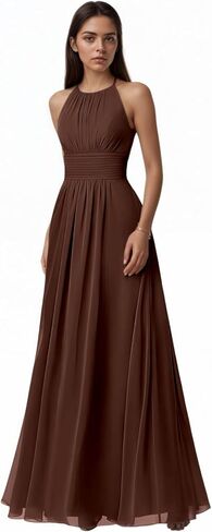 Halter Chiffon Bridesmaid Dress for Women 2026 Pleated A Line Formal Evening Party Gown Sleeveless Maxi Gowns in Saudi Arabia