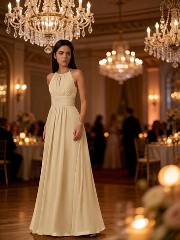 Halter Chiffon Bridesmaid Dress for Women 2026 Pleated A Line Formal Evening Party Gown Sleeveless Maxi Gowns in Saudi Arabia