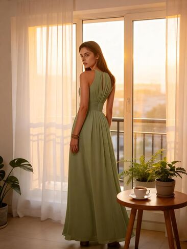Halter Chiffon Bridesmaid Dress for Women 2026 Pleated A Line Formal Evening Party Gown Sleeveless Maxi Gowns in Saudi Arabia