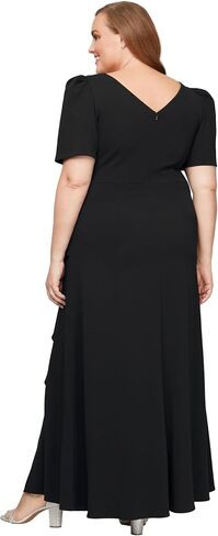 Alex Evenings Women's Long Embellished Neck Elbow Puff Sleeve, Mother of The Bride, Formal Dress (Plus Size) in Kuwait