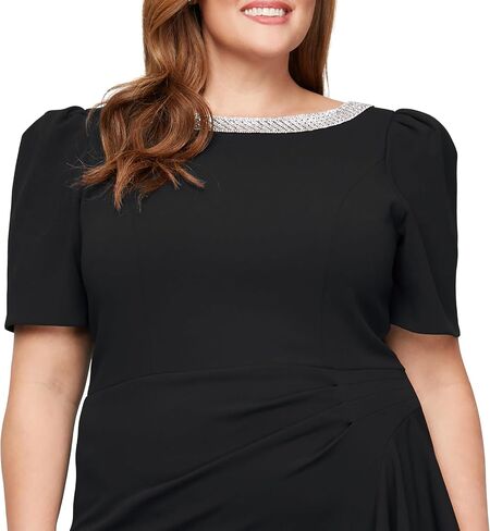 Alex Evenings Women's Long Embellished Neck Elbow Puff Sleeve, Mother of The Bride, Formal Dress (Plus Size) in Kuwait