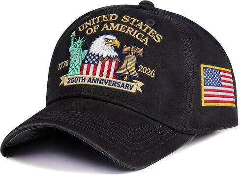 250th Anniversary USA Hat Adjustable United States Embroidered America Baseball Cap Eagle for Men Women Patriotic 4th of July Independence Day 250th Years Gift Merchandise Black in Saudi Arabia