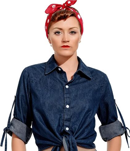 Women's Denim Crop Top with Red Polka Dot Bow Headbands, Halloween Costume, Cosplay Outfit in Kuwait