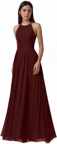 Halter Chiffon Bridesmaid Dress for Women 2026 Pleated A Line Formal Evening Party Gown Sleeveless Maxi Gowns in Saudi Arabia