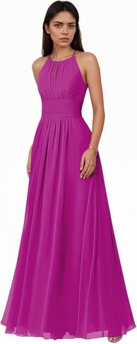 Halter Chiffon Bridesmaid Dress for Women 2026 Pleated A Line Formal Evening Party Gown Sleeveless Maxi Gowns in Saudi Arabia